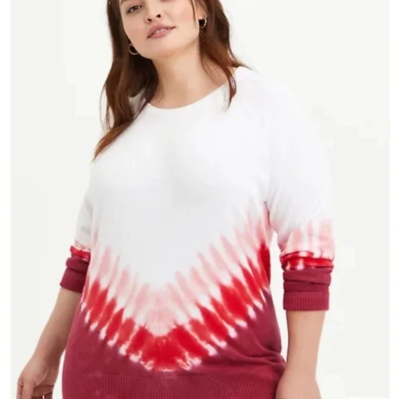 NWT Torrid White Red Tie Dye Knit Sweater 4 - Picture 1 of 7